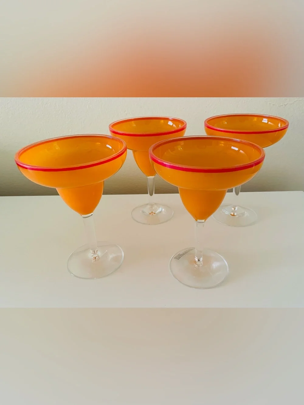 Crate and Barrel Orange Glass Margarita Plastic Glasses